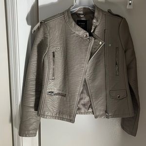 Taupe Leather Moto Jacket - Size 6